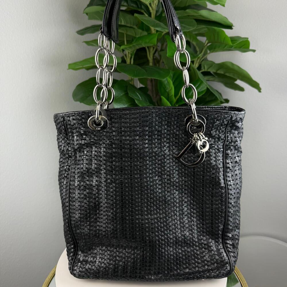 💎✨ Authentic Christian Dior Soft Woven Lady Dior Tote Bag Black
